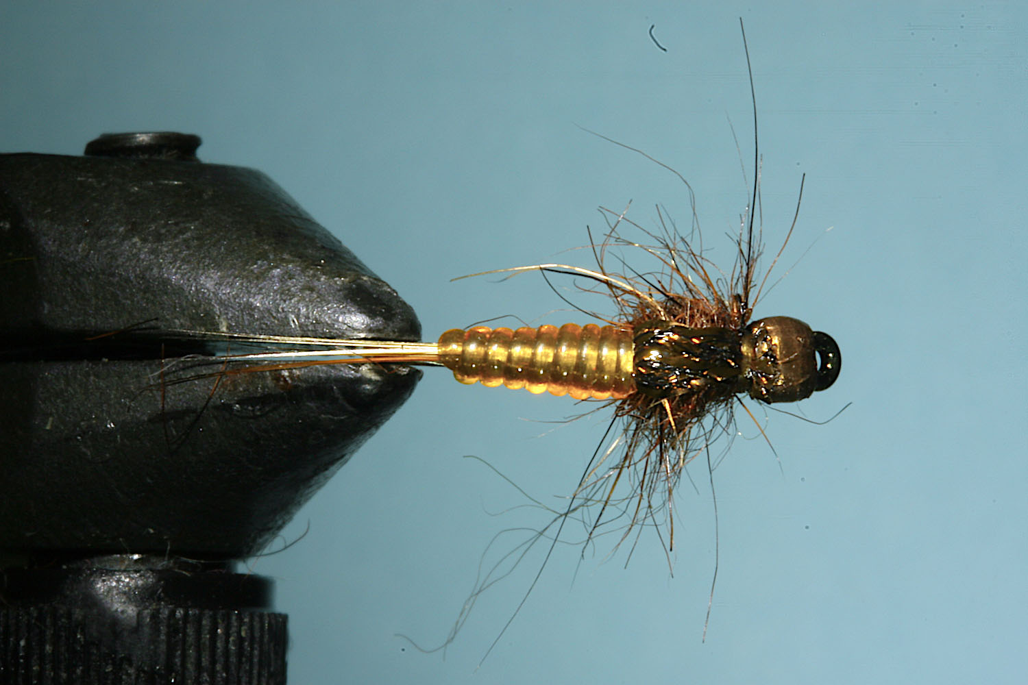 Step 8 of tying sequence for jelly crimp nymph fly