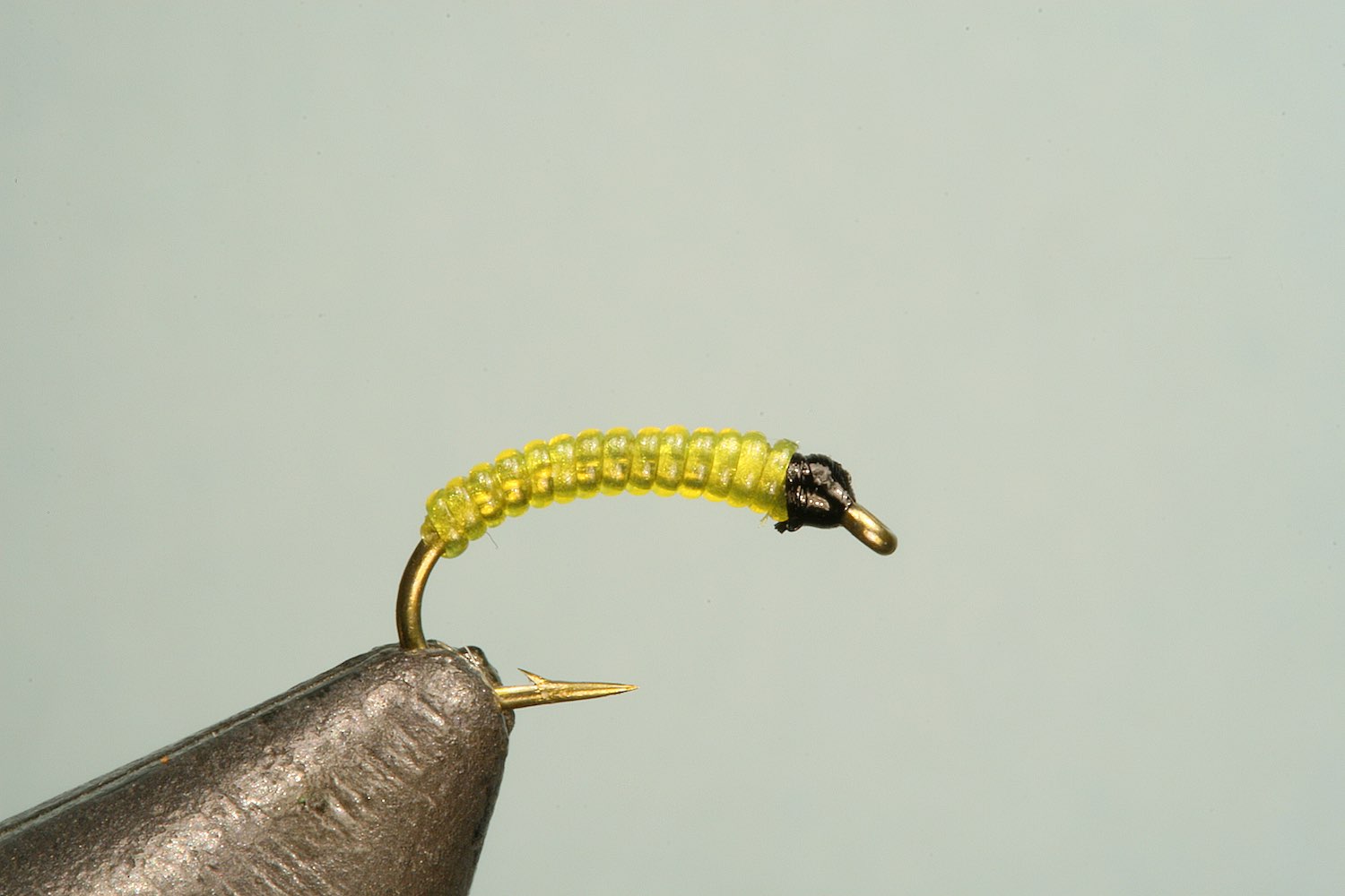 Step 3 of tying sequence for jelly bloodworm fly pattern