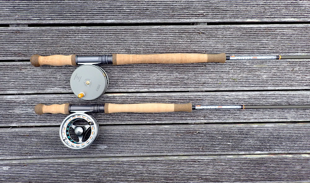 Two Orvis rods next to each other to compare grips